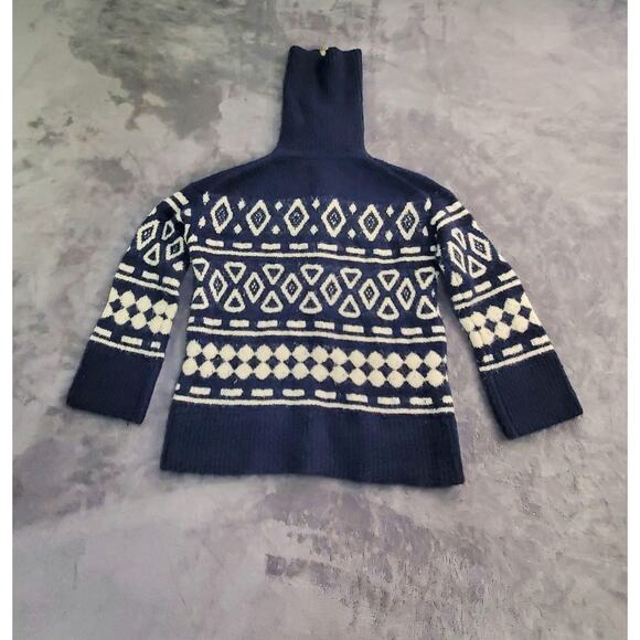 J. CREW Luxury Sz XS-S Blend MERINO WOOL ALPACA Navy White 1/2 Zip Geometric 25 - Picture 8 of 9